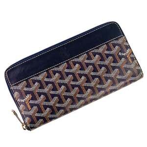 GOYARD Matignon GM Round Zipper Long Wallet, Navy, Men's/Women's